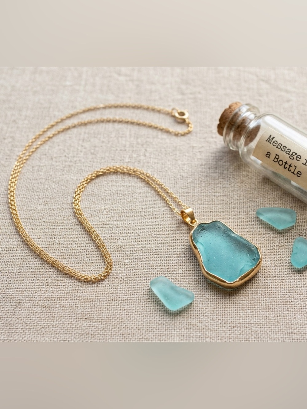 NWT One & Eight Aqua Sea Glass Leaf Pendant Necklace Sterling Silver 925